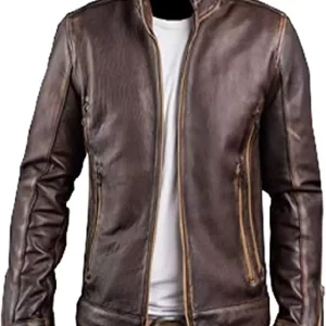 NF Leather Men's Cafe Racer Distressed Brown Leather Jacket