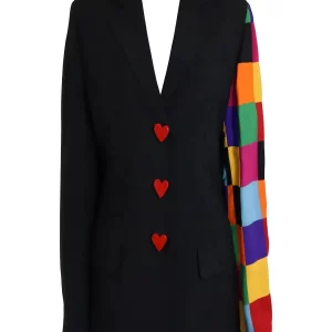 90s Moschino Couture Black With Multicolour Patchwork Sleeve Jacket