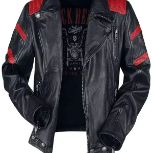 Black and Red Leather Biker leather Jacket