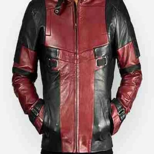 Deadpool Maroon and Black Motorcycle Leathers Jacket