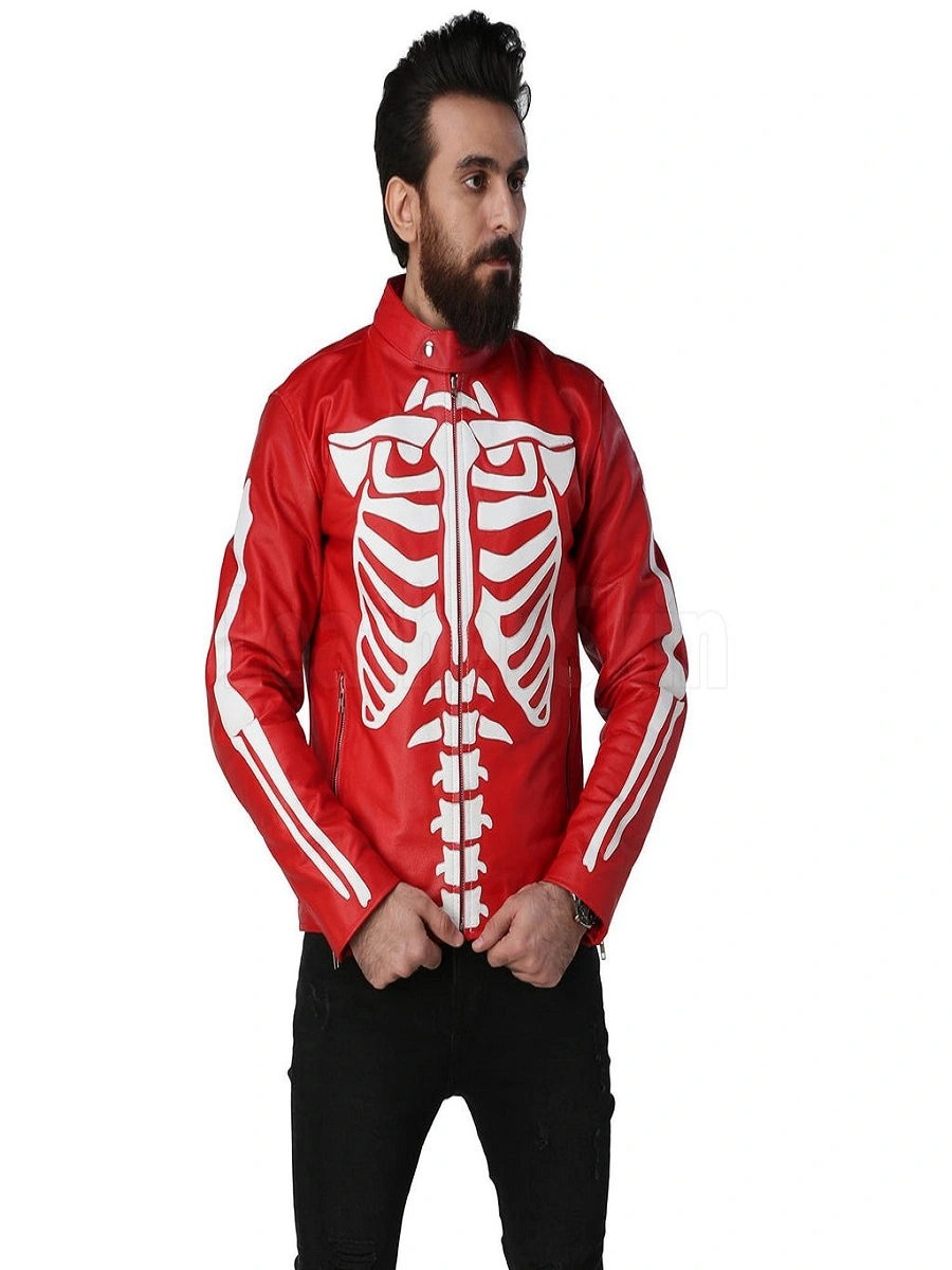 Skeleton Print Leather Jacket Theleatherz