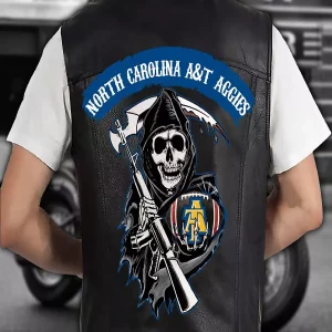 Anarchy Skull Black Leather Vest Sport Biker Jacket