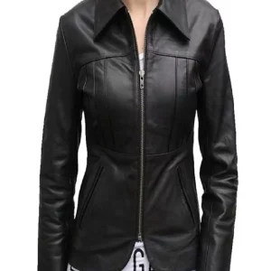 WOMEN'S CASUAL SLIM FIT STYLE BLACK LEATHER JACKET.