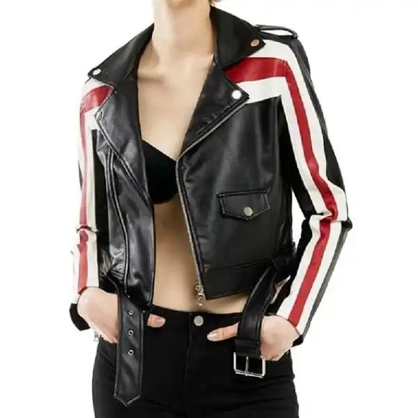 A Young Women Wearing caferacer leather Jacket