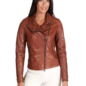 Women Cafe Racer Brown Leather Jacket