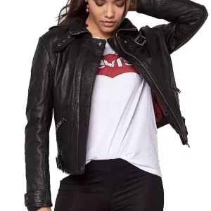 Womens Cafe Racer Leather Motorcycle Jacket Black
