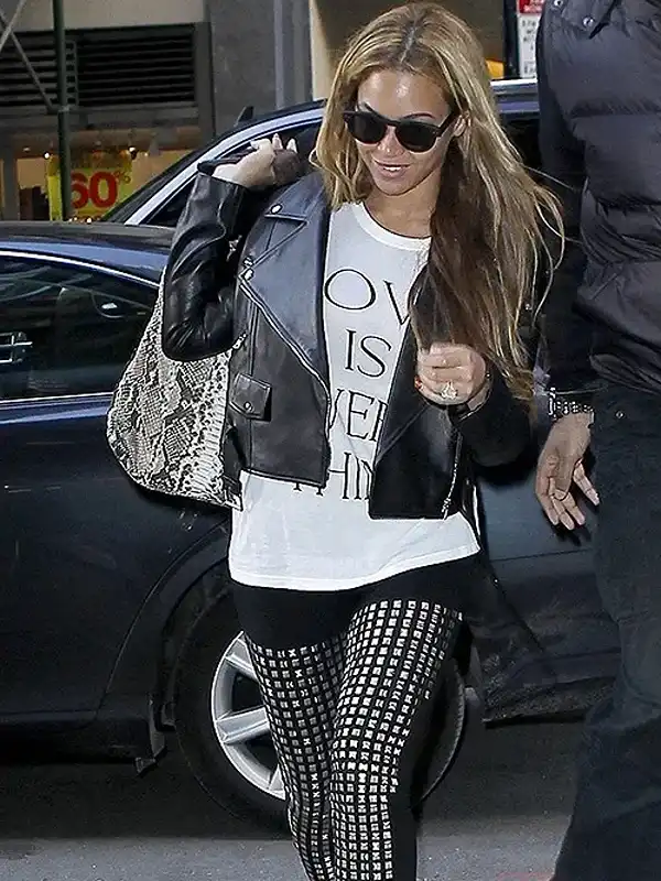 American singer Beyoncé black cropped Leather Jacket