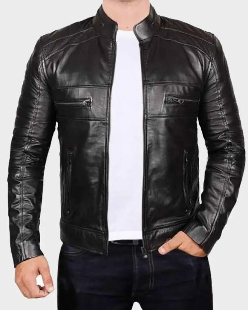 Black Johnson Men Leather Jacket | The Leatherz