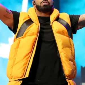 Rapper Drake Wearing Yellow Puffer Vest