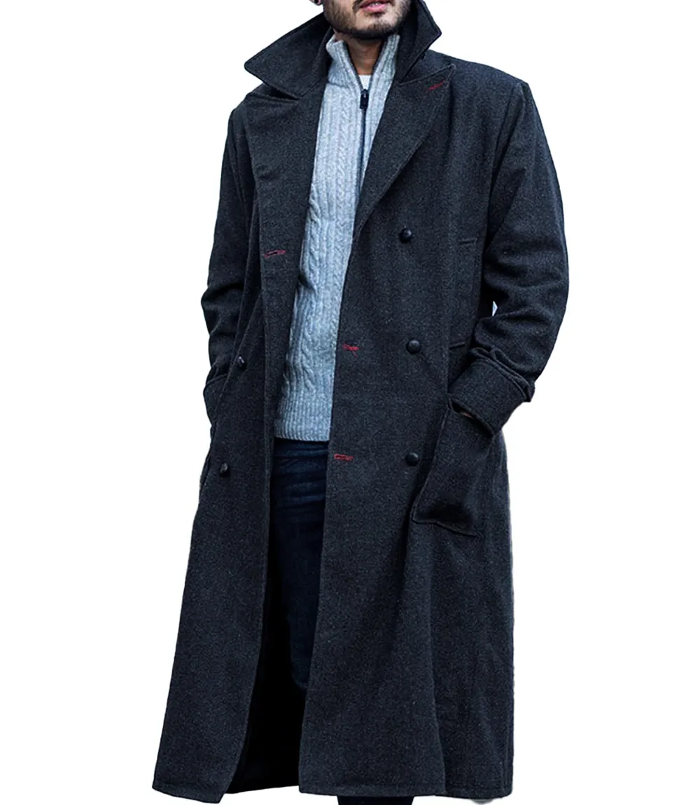 Detective Grey Long Wool Trench Coat Men