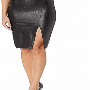 Faux Leather Side Slit Midi Skirt SK11