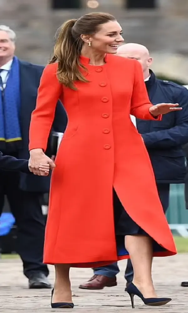 Princess Kate Middleton Orange Wool Trench Coat
