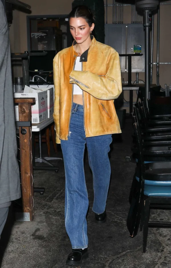 Kendall Jenner Golden Leather Jacket