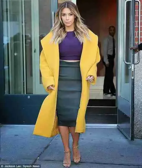 Kim Kardashian Yellow Wool Long Coat