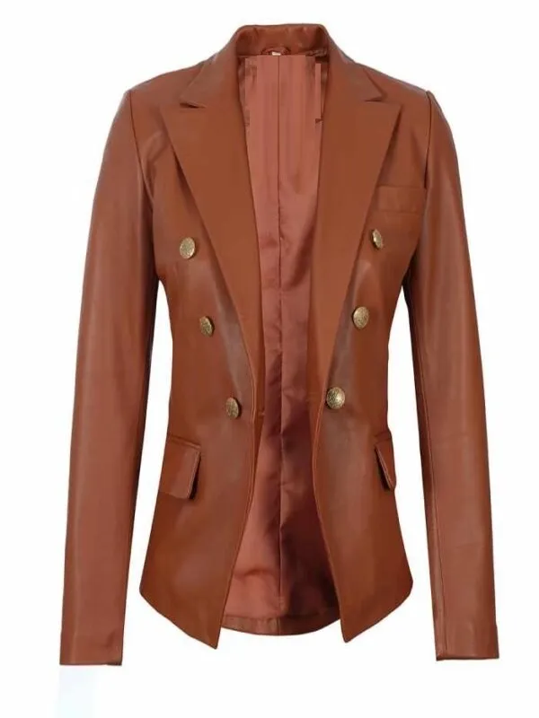 Kinley Womens Cognac Leather Blazer Jacket