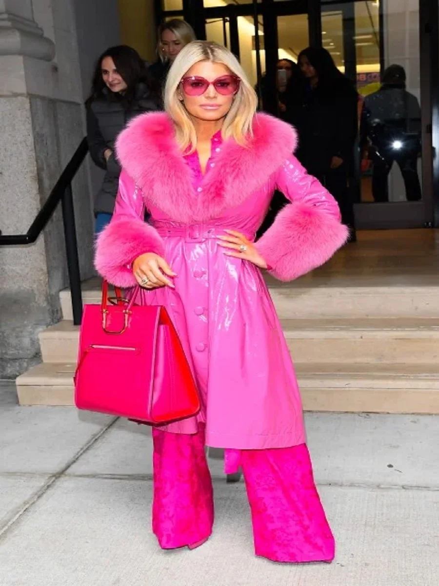 Color: Pink Material: Real Leather Inner: Viscose Lining Collar: Faux Fur Collar Front: Belted Over Button Closure Sleeves: Full Length Cuffs: Faux Fur Cuffs