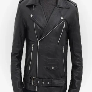 Mens Black Aviator Style Motorcycle Rider Leather Jacket