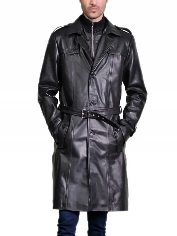 Men’s Classic Leather Xander Long Trench Coat