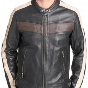 Men's Vintage Buckled Waist Biker Leather Jacket