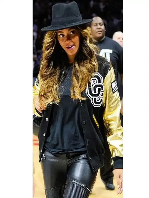 Beyonce Opening Ceremony Black and Golden Varsity Jacket