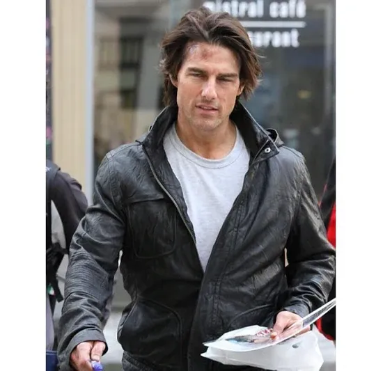 Tom Cruise M.I 4 Ghost Protocol Black Hoddie Leather Jacket
