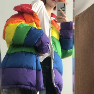 LGBT Rainbow Striped Wadded Casual Winter Jacket