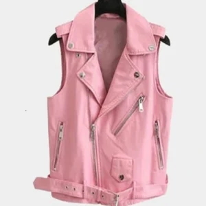 Women Pink Leather Biker Vest