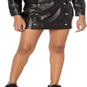 Women's Vegan Leather Button Detail Mini Skirt