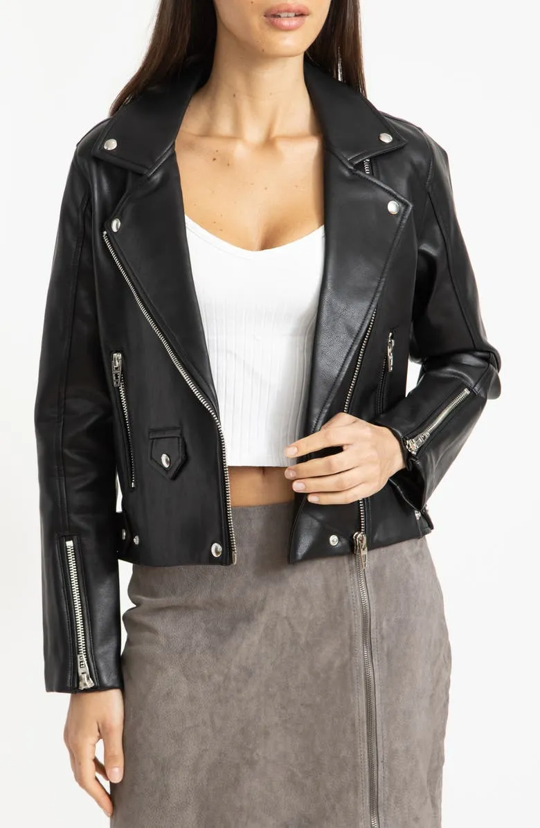 Women`s biker hooded Leather jacket in Black | The Leatherz