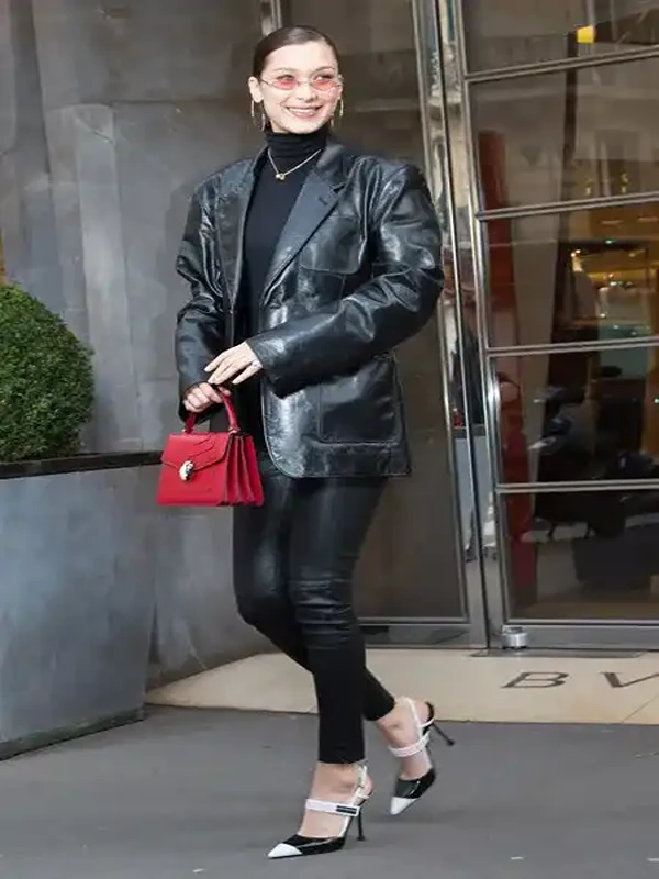Bella Hadid Black Leather jacket Coat
