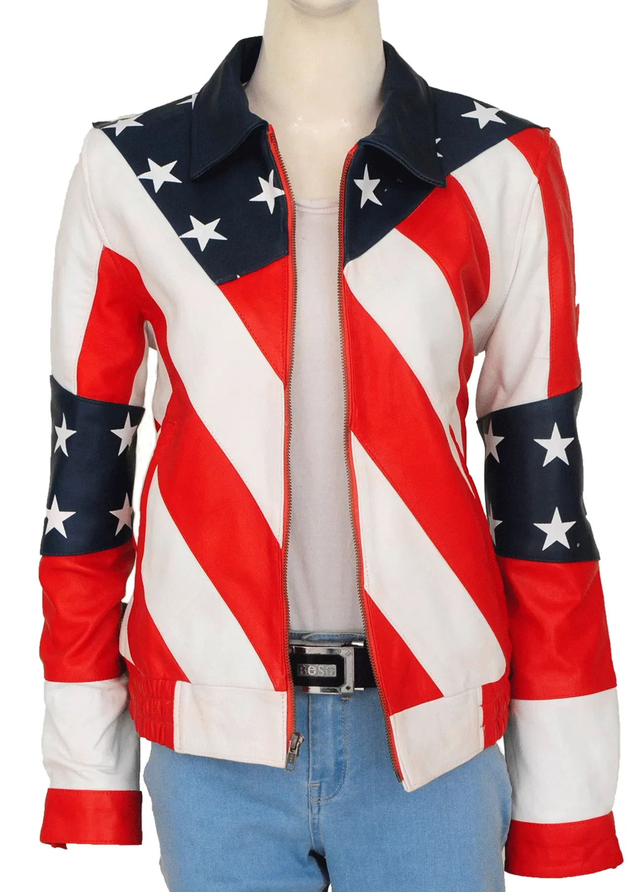 American Flag Womens Faux Leather Jacket