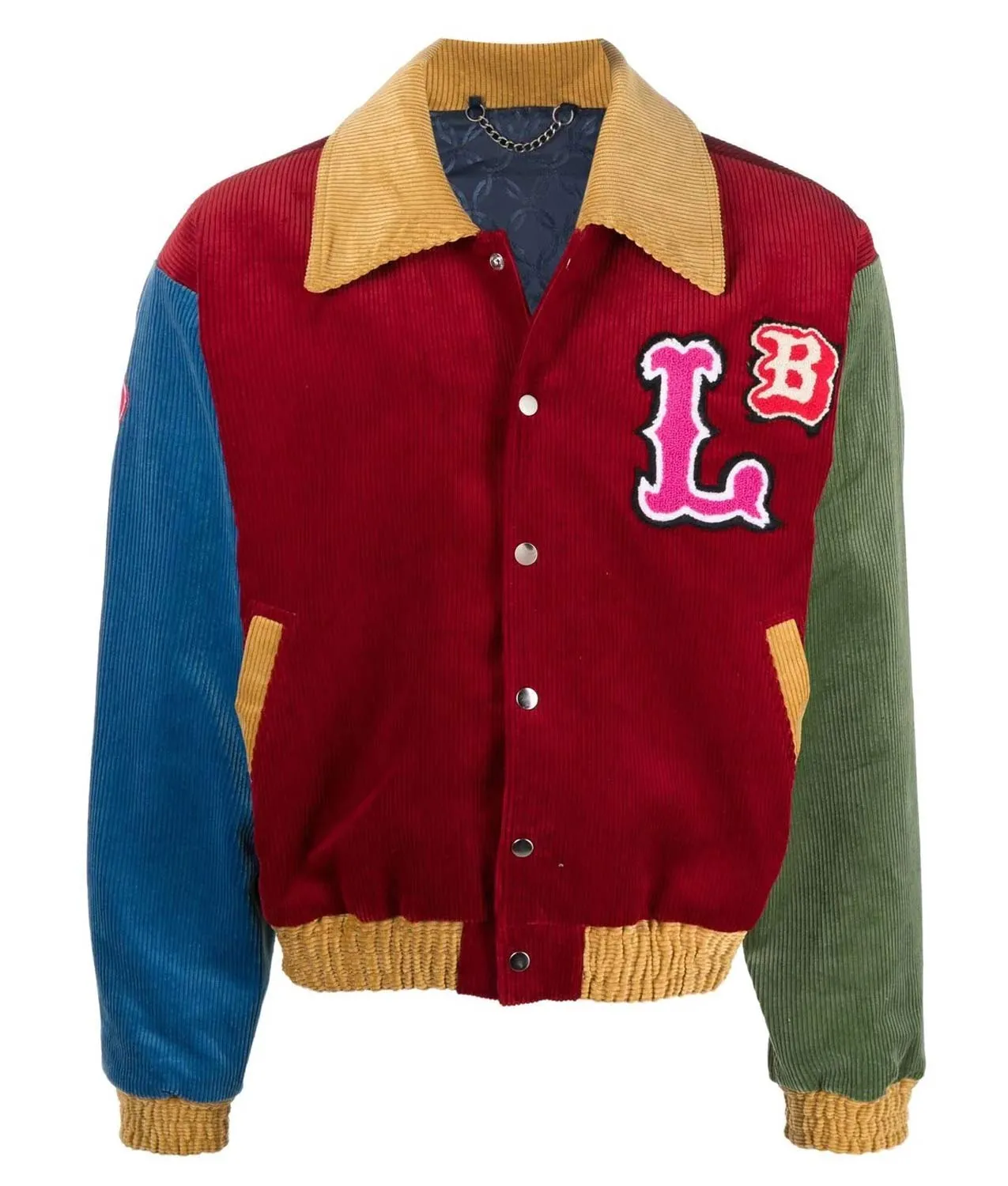Colour Block Corduroy Lover Boy Letterman Jacket