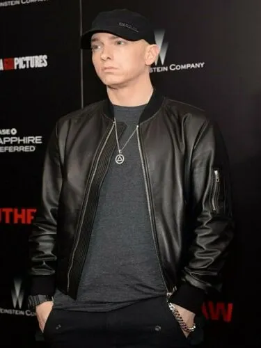 Eminem Black Bomber Leather Jacket