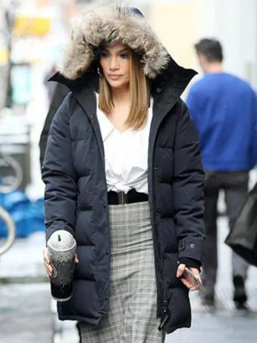 Jennifer Lopez Black Parka Fur Coat