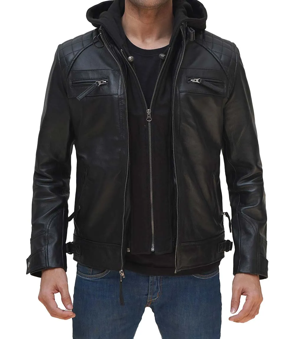 Johnson Leather Black Jacket With Hood