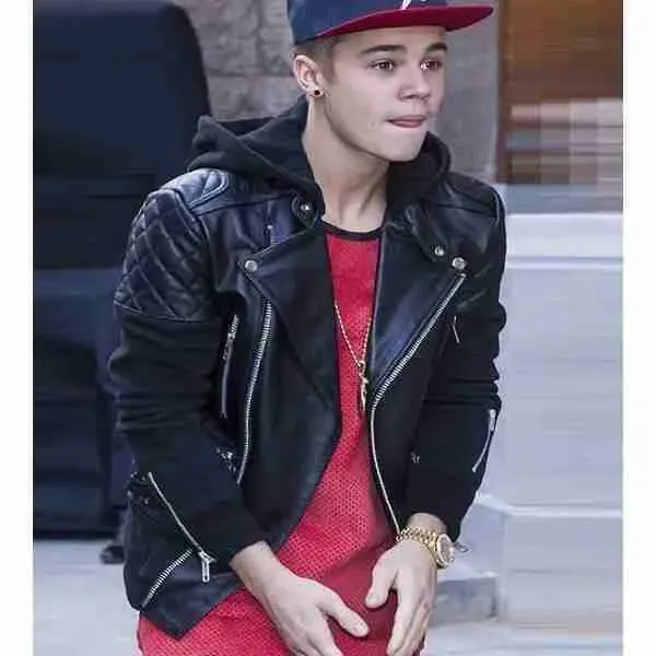 Canadian Singer Justin Bieber Black Hoodie Motorcycle Jacket
