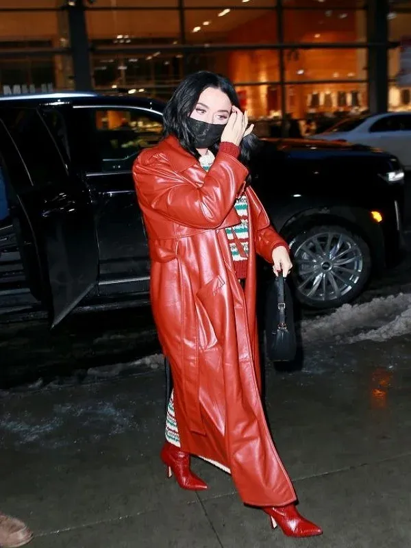 Katy Perry Red Leather Coat