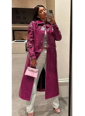 Kylie Jenner Magenta Leather Coat