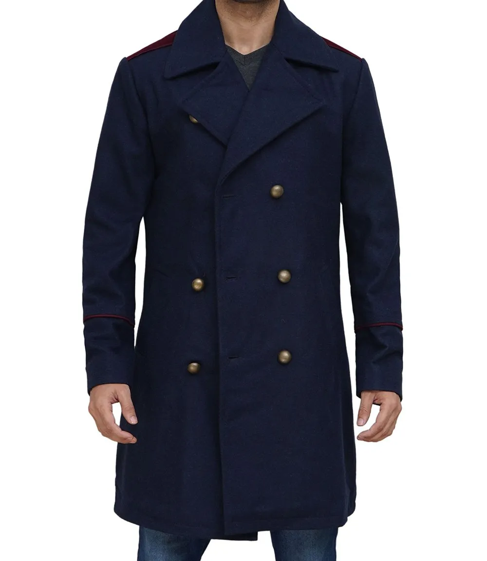 Mens Double Breasted Blue Overcoat