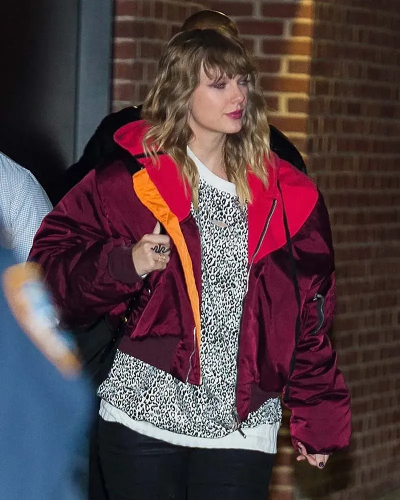 Burgundy Oversized Taylor Swift Bomber Jacket