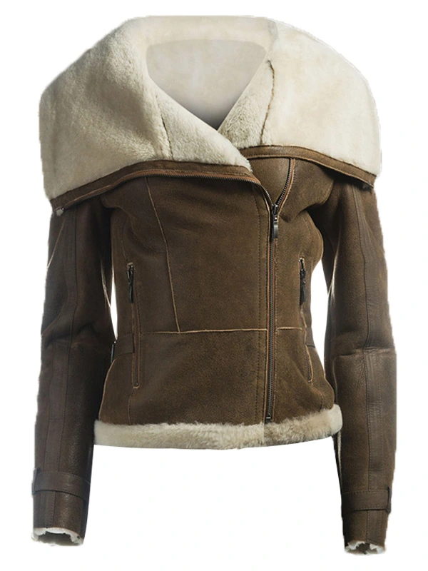 Women Aviator Fur Leather Jacket