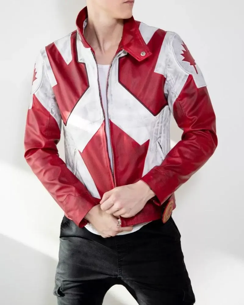 Canadian Flag Leather Jacket Red And White