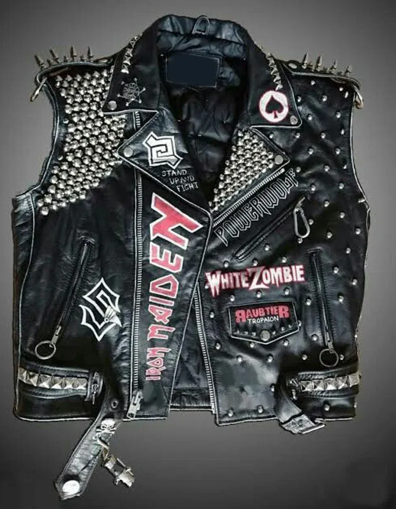 Gothic Patches Pure Leather vest Jacket