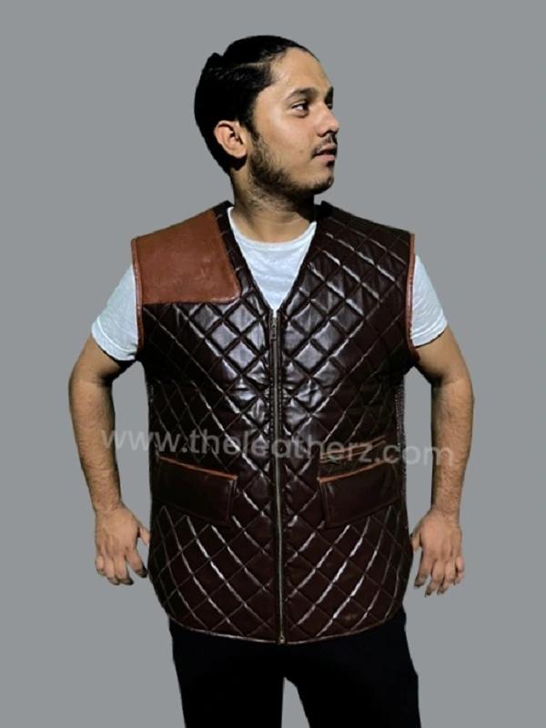 The Walking Dead Governor Brown Quilted Leather Vest
