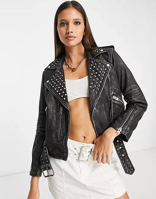 Women's Studded Black Leather Jacket