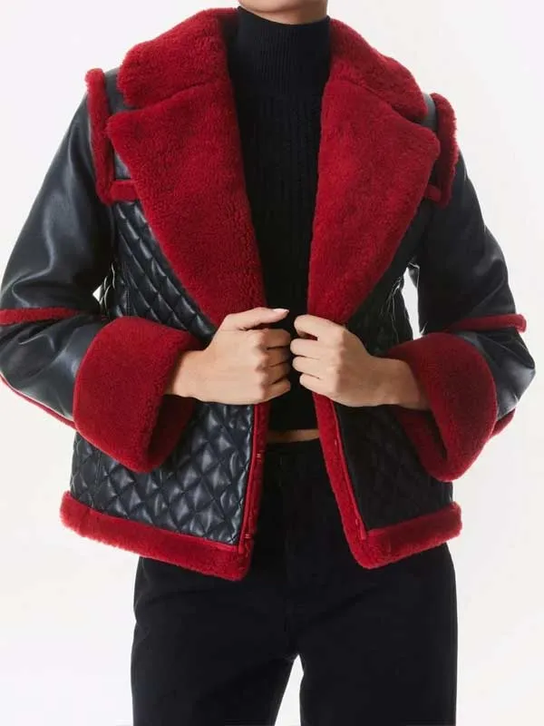 Women's Aviator Pilot Style Red Shearling Jacket