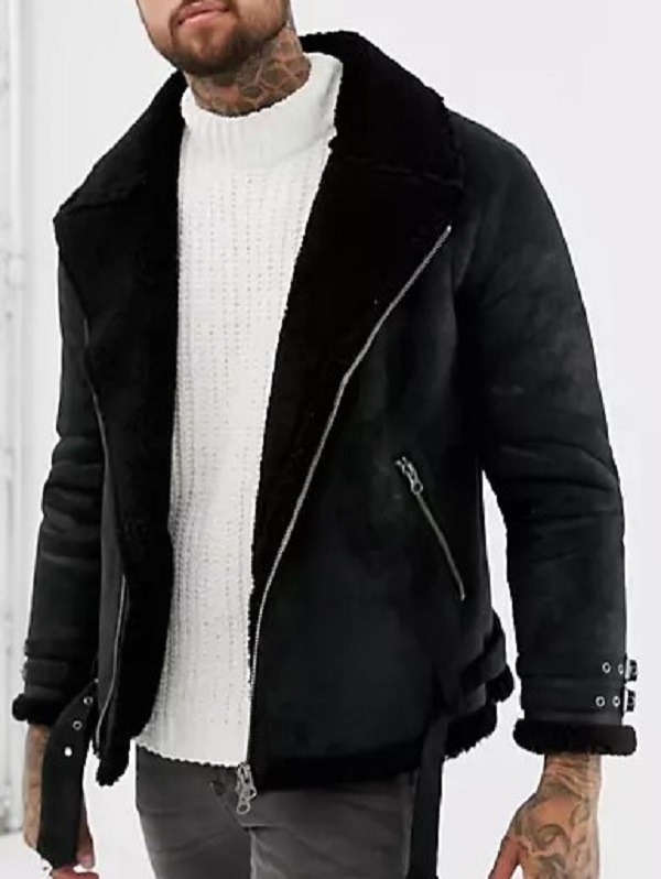 ASOS Design faux shearling biker jacket
