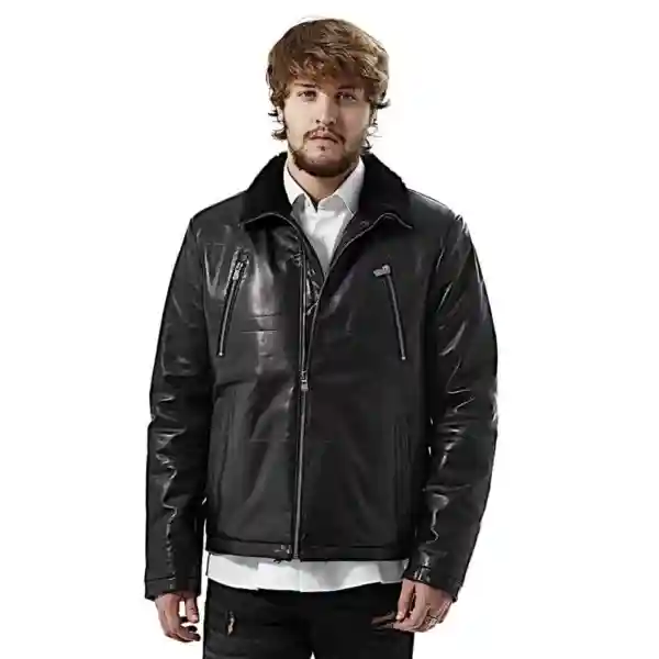 Black Genuine Leather Jacket with Gorefest Logo Back Patch