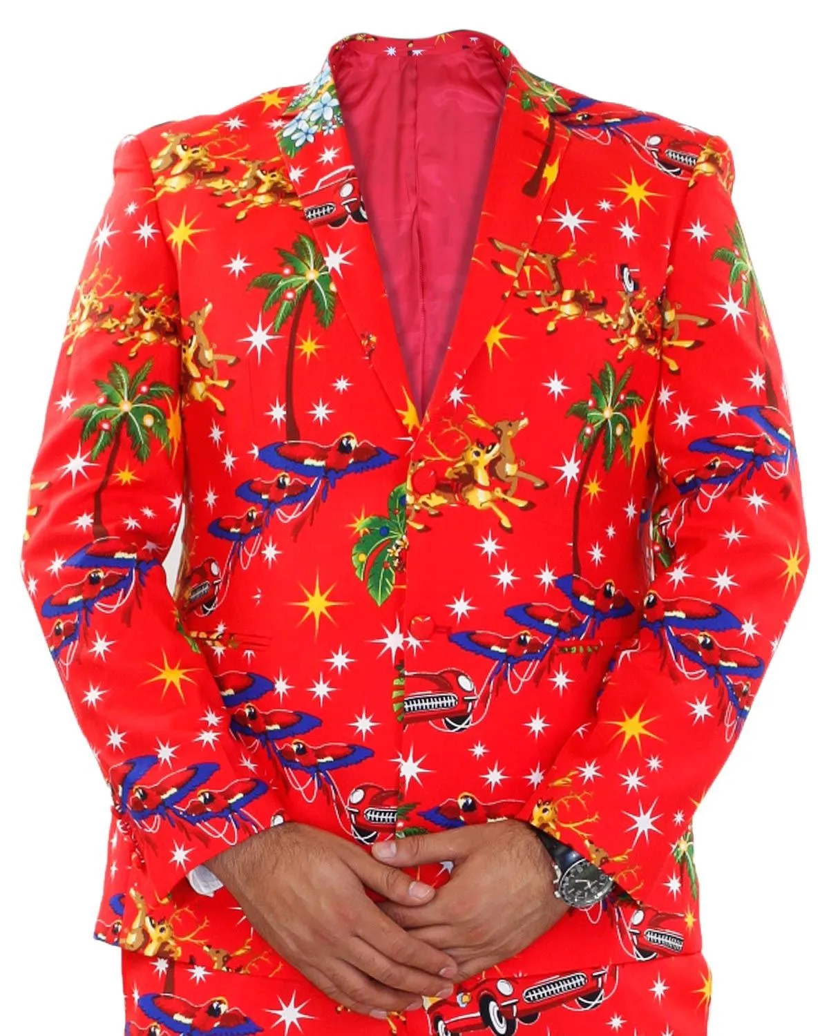 Christmas Blazer Suit Xmas Printed Red Coat