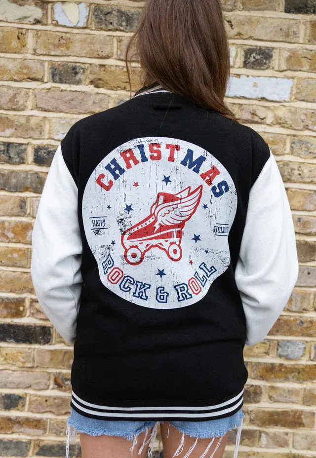 Christmas Rock And Roll Unisex Festive Varsity Jacket